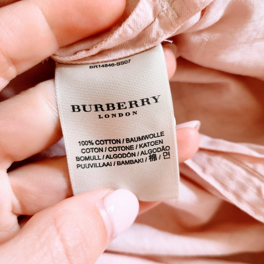 Burberry London Pink Embossed Plaid Belted Button Down Shirt Dress Women's Large - Picture 11 of 15